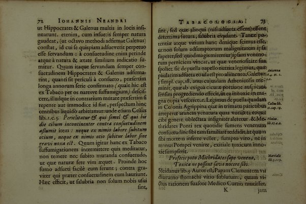 Tabacologia: hoc est tabaci, seu nicotianae descripti medico-chirurgico-pharmaceutica vel eius praeparatio et usus in omnibus fermè corporis humani incommodis. Per Johannem Neandrum Bremanum, ...