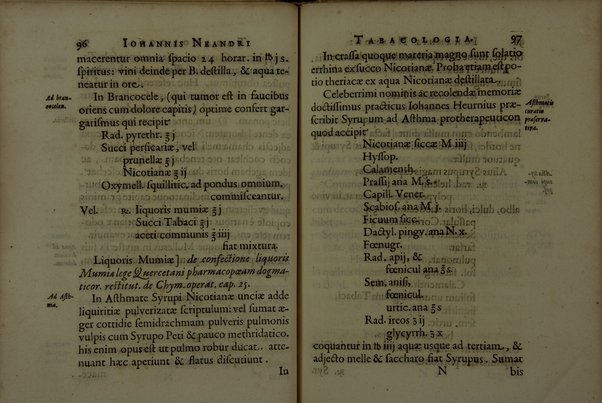 Tabacologia: hoc est tabaci, seu nicotianae descripti medico-chirurgico-pharmaceutica vel eius praeparatio et usus in omnibus fermè corporis humani incommodis. Per Johannem Neandrum Bremanum, ...