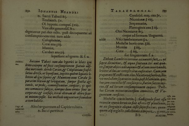 Tabacologia: hoc est tabaci, seu nicotianae descripti medico-chirurgico-pharmaceutica vel eius praeparatio et usus in omnibus fermè corporis humani incommodis. Per Johannem Neandrum Bremanum, ...