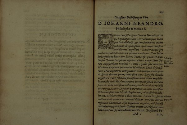 Tabacologia: hoc est tabaci, seu nicotianae descripti medico-chirurgico-pharmaceutica vel eius praeparatio et usus in omnibus fermè corporis humani incommodis. Per Johannem Neandrum Bremanum, ...