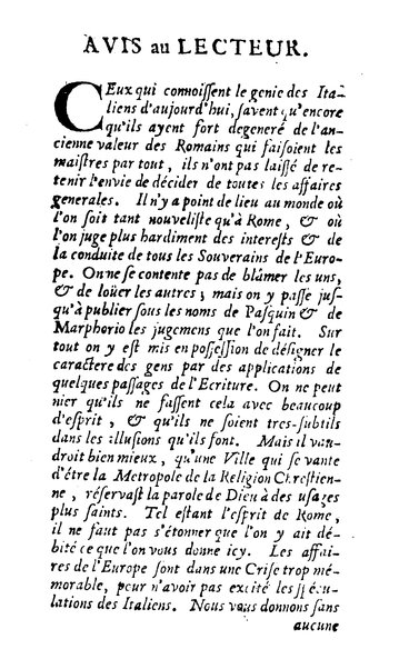 Pasquini et Marphorii curiosae interlocutiones, super praesentem orbis christiani statum publicatae in Romano capitolio anno 1683. Et Latinè ac Gallicè editae