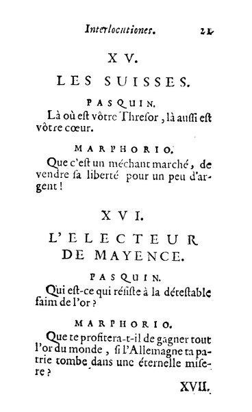 Pasquini et Marphorii curiosae interlocutiones, super praesentem orbis christiani statum publicatae in Romano capitolio anno 1683. Et Latinè ac Gallicè editae