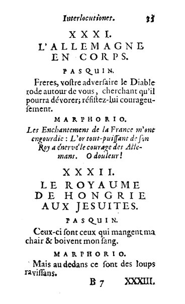 Pasquini et Marphorii curiosae interlocutiones, super praesentem orbis christiani statum publicatae in Romano capitolio anno 1683. Et Latinè ac Gallicè editae