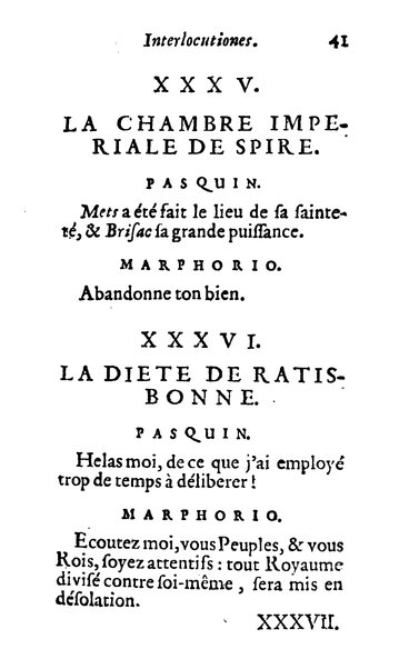 Pasquini et Marphorii curiosae interlocutiones, super praesentem orbis christiani statum publicatae in Romano capitolio anno 1683. Et Latinè ac Gallicè editae