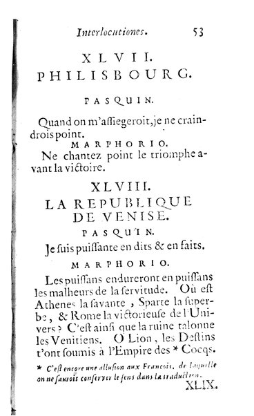 Pasquini et Marphorii curiosae interlocutiones, super praesentem orbis christiani statum publicatae in Romano capitolio anno 1683. Et Latinè ac Gallicè editae