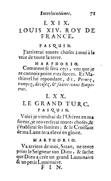 Pasquini et Marphorii curiosae interlocutiones, super praesentem orbis christiani statum publicatae in Romano capitolio anno 1683. Et Latinè ac Gallicè editae