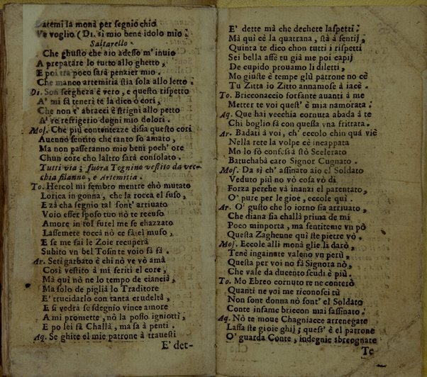 L'ebreo finto conte, ouero Tognino impazzito contrasto di Giudiata Redicoloso. Recitato dalla Couersatione di Trasteuere alla Botticella. - In Todi ; [Roma] : si vendano in Piazza Madama dall'erede di Francesco Leone, 1697. - Segn.: A¹². - Vignetta xil. sul front. - Testo in dialetto romano.