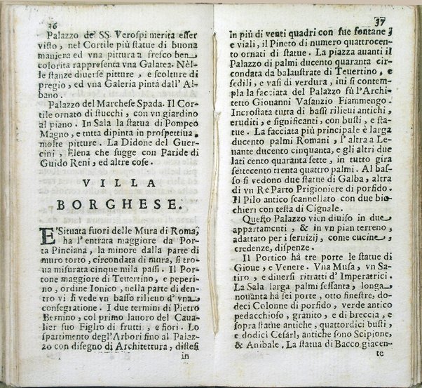 Viaggio curioso de' palazzi, e ville più notabili di Roma, di Pietro de' Sebastiani professore della lingua toscana, che dimostra le sudette cose