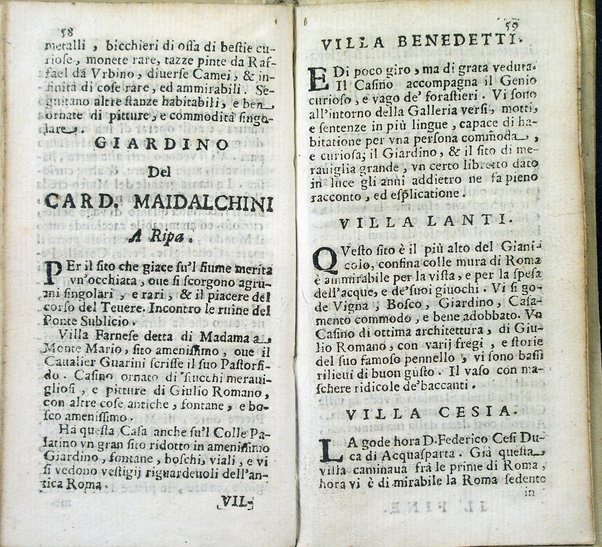 Viaggio curioso de' palazzi, e ville più notabili di Roma, di Pietro de' Sebastiani professore della lingua toscana, che dimostra le sudette cose