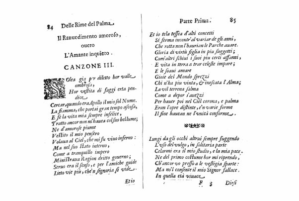 Delle rime del signor Giouanni Palma, tra gl'Infuriati academici napolitani l'Impaziente, prima, e seconda parte. Per pascolo degl'ingegni studiosi delle pure poesie toscane date alla luce nel mondo