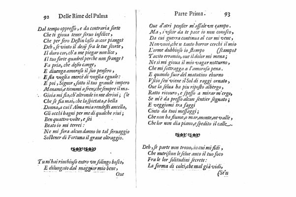 Delle rime del signor Giouanni Palma, tra gl'Infuriati academici napolitani l'Impaziente, prima, e seconda parte. Per pascolo degl'ingegni studiosi delle pure poesie toscane date alla luce nel mondo