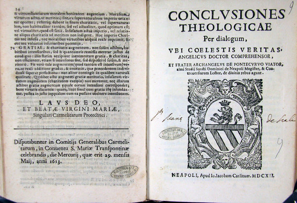 Sententiae theologicae examini subiiciendae, in comitijs generalibus Carmelitarum. A P. Angelo Palatio S. theol. D. & collegij Carmel. Ticin. regente. Ad ... Antonium Zapata S.R.E. card. ...