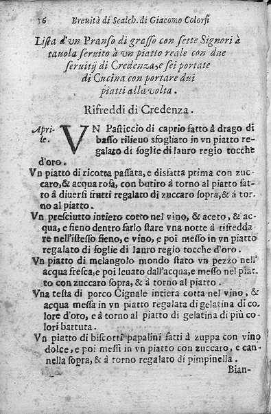Breuita' di scalcaria di Giacomo Colorsi da Pelestrina per li giouani virtuosi. All'ill.mo & reu.mo ... card. Degli Albizi