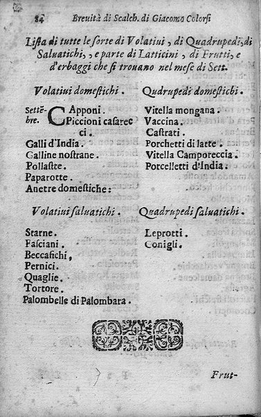 Breuita' di scalcaria di Giacomo Colorsi da Pelestrina per li giouani virtuosi. All'ill.mo & reu.mo ... card. Degli Albizi