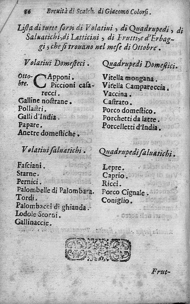 Breuita' di scalcaria di Giacomo Colorsi da Pelestrina per li giouani virtuosi. All'ill.mo & reu.mo ... card. Degli Albizi