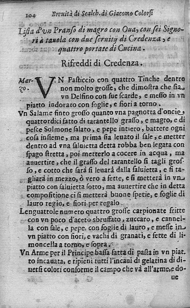 Breuita' di scalcaria di Giacomo Colorsi da Pelestrina per li giouani virtuosi. All'ill.mo & reu.mo ... card. Degli Albizi