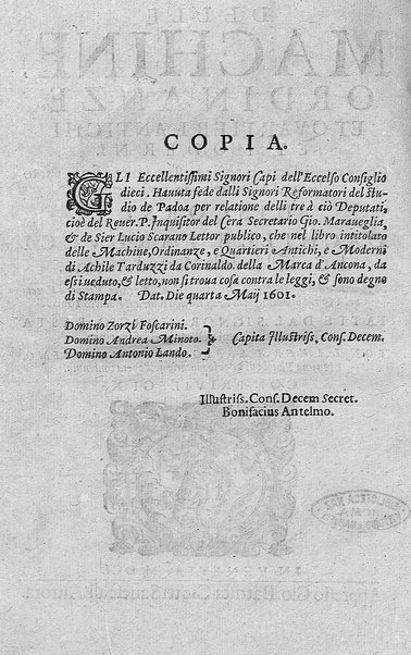 Delle machine, ordinanze, et quartieri antichi, et moderni. ... Discorsi d'Achille Tarducci ... Aggiuntoui dal medesimo le fattioni occorse nell'Ongaria ... fatte dal signor Giorgio Basta ... Con la vera effigie del medesimo, e con una tauola di tutte le materie nell'opera contenute