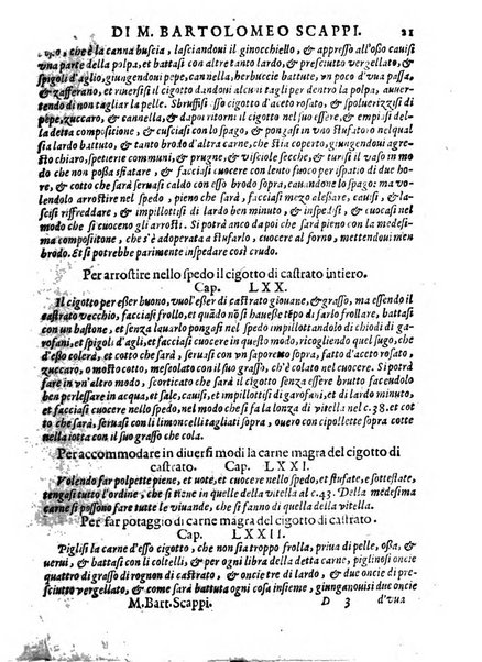 Opera di Bartolomeo Scappi mastro dell'arte del cucinare, con la quale si può ammaestrare qualsivoglia cuoco, scalco, trinciante, o mastro di casa. Diuisa in sei libri. ... Con le figure che fanno dibisogno nella cucina. Aggiuntoui nuouamente il Trinciante, & il Mastro di casa. ...