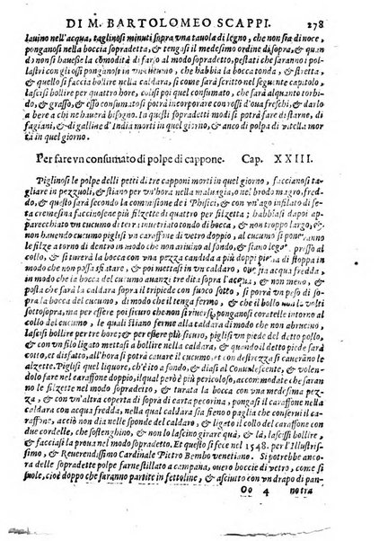 Opera di Bartolomeo Scappi mastro dell'arte del cucinare, con la quale si può ammaestrare qualsivoglia cuoco, scalco, trinciante, o mastro di casa. Diuisa in sei libri. ... Con le figure che fanno dibisogno nella cucina. Aggiuntoui nuouamente il Trinciante, & il Mastro di casa. ...