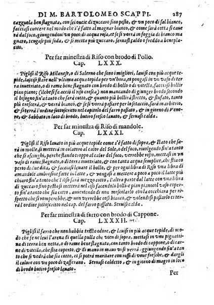 Opera di Bartolomeo Scappi mastro dell'arte del cucinare, con la quale si può ammaestrare qualsivoglia cuoco, scalco, trinciante, o mastro di casa. Diuisa in sei libri. ... Con le figure che fanno dibisogno nella cucina. Aggiuntoui nuouamente il Trinciante, & il Mastro di casa. ...