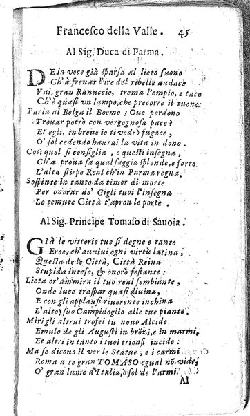 Rime del sig.r Francesco della Valle in questa 2.a impressione corrette et accresciute con gli argom.ti dell'istesso auttore ...