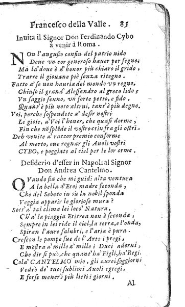 Rime del sig.r Francesco della Valle in questa 2.a impressione corrette et accresciute con gli argom.ti dell'istesso auttore ...