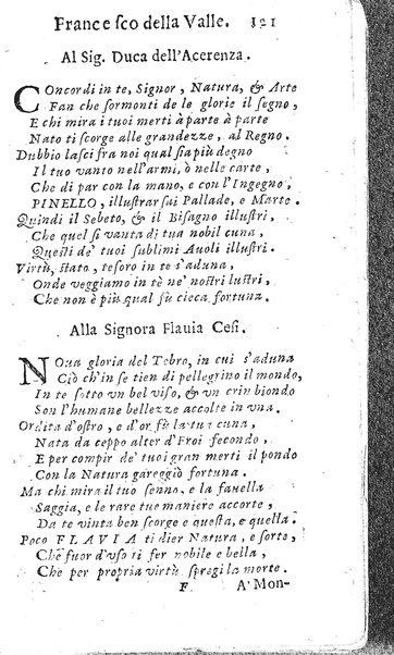 Rime del sig.r Francesco della Valle in questa 2.a impressione corrette et accresciute con gli argom.ti dell'istesso auttore ...