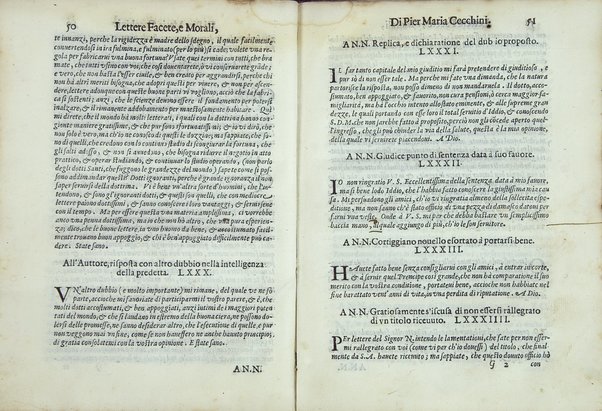 [Lettere facete e morali, di Pier Maria Cecchini nobile ferrarese, tra comici detto Frittellino. Et alcuni breui discorsi intorno le comedie, comedianti, e spettatori. Dell'istesso. Con doi tauole, l'vna delle materie, l'altra de motti, argutie, e concetti gratiosi tra queste sparsi. Di nouo reuiste, corrette, ampliate, e ristampate. ...] 1