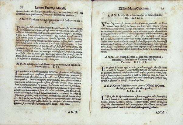 [Lettere facete e morali, di Pier Maria Cecchini nobile ferrarese, tra comici detto Frittellino. Et alcuni breui discorsi intorno le comedie, comedianti, e spettatori. Dell'istesso. Con doi tauole, l'vna delle materie, l'altra de motti, argutie, e concetti gratiosi tra queste sparsi. Di nouo reuiste, corrette, ampliate, e ristampate. ...] 1