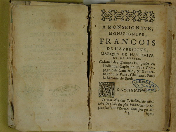 Traité des fortifications, ou Architecture militaire, tirée des place les plus estimées de ce temps, pour leurs fortifications. Diuisé en deux parties. La premiere vous met en main les plans, coupes & eleuations de quantité de placefort estimées, & tenuës pour tres-bien fortifiées. La seconde vous fournir des pratiques faciles pour en faire de semblables