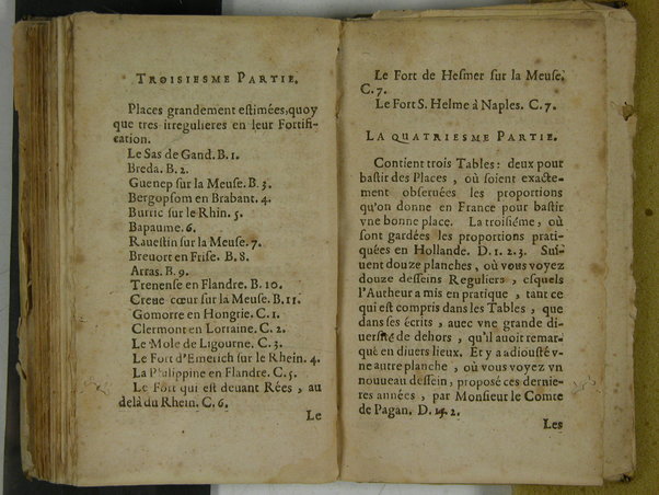 Traité des fortifications, ou Architecture militaire, tirée des place les plus estimées de ce temps, pour leurs fortifications. Diuisé en deux parties. La premiere vous met en main les plans, coupes & eleuations de quantité de placefort estimées, & tenuës pour tres-bien fortifiées. La seconde vous fournir des pratiques faciles pour en faire de semblables