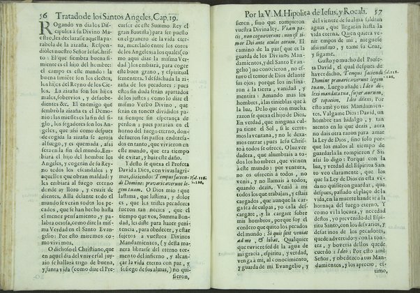 Tratado de los santos angeles en que se explican, y ponderan las calidades, excelencias, y ministerios, que para con los hombres exercitan aquellos celestiales espiritus. Qur compuso ... Hipolita de Iesus, y Rocaberti. ... En Valencia : por Manuel Gomez, 1683