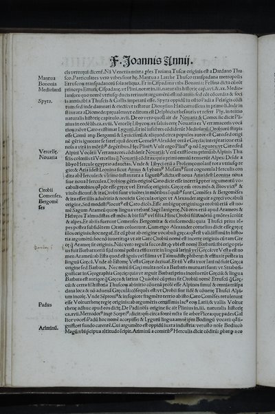 Antiquitatum variarum volumina. 17. A venerando & sacre theologie: & prædicatorii ordinis professore Io. Annio hac serie declarata. Contentorum in aliis voluminibus liber primus. Fo. 1. Institutionum Anniarum de aequiuocis lib. 2. Fo. 9. Vertumniana Propertii. Lib. 3. ...