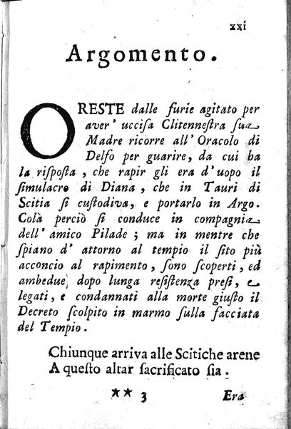 L'Oreste tragedia di monsignor Giovanni Rucellai rappresentata nel Collegio Clementino nelle vacanze del Carnovale dell'anno 1726. Consacrata all'eminentissimo, e reverendissimo principe, il signor cardinale Benedetto Pamfilio, protettore del Collegio Clementino