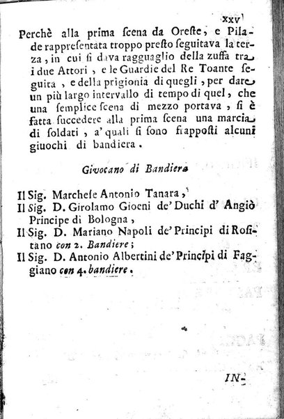 L'Oreste tragedia di monsignor Giovanni Rucellai rappresentata nel Collegio Clementino nelle vacanze del Carnovale dell'anno 1726. Consacrata all'eminentissimo, e reverendissimo principe, il signor cardinale Benedetto Pamfilio, protettore del Collegio Clementino