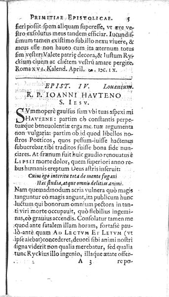 Iusti RickI ... Primitiae epistolicæ, ad Jtalos & Belgas, quive in ijs locis. Ill.mo ... D. Michaeli Angelo Tunto, S.R.E. cardinali ... centuria prima