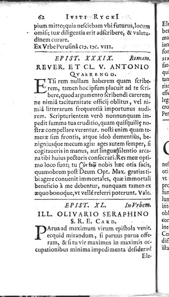 Iusti RickI ... Primitiae epistolicæ, ad Jtalos & Belgas, quive in ijs locis. Ill.mo ... D. Michaeli Angelo Tunto, S.R.E. cardinali ... centuria prima