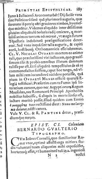 Iusti RickI ... Primitiae epistolicæ, ad Jtalos & Belgas, quive in ijs locis. Ill.mo ... D. Michaeli Angelo Tunto, S.R.E. cardinali ... centuria prima