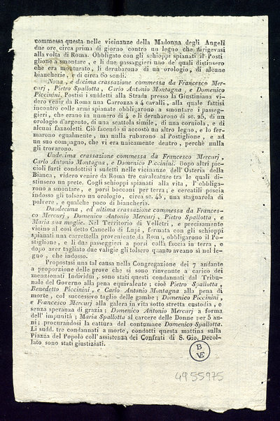 Relazione della sentenza di morte eseguita in Roma il giorno 10 ottobre 1816