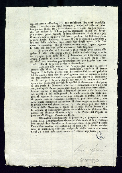 Relazione della sentenza di morte eseguita in Roma nella piazza del Popolo il giorno 30 settembre 1817