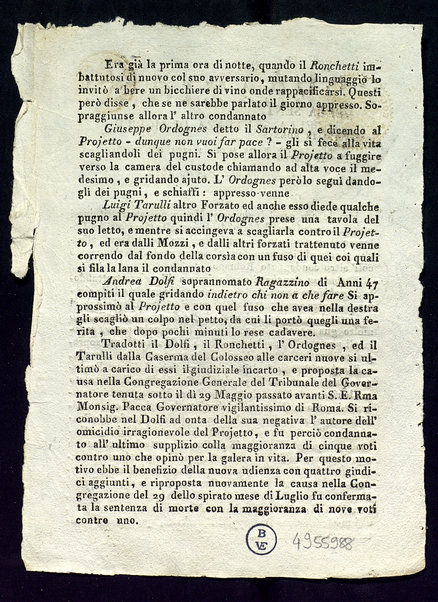Relazione della sentenza di morte eseguita in Roma sulla Piazza del Popolo il giorno due agosto 1819
