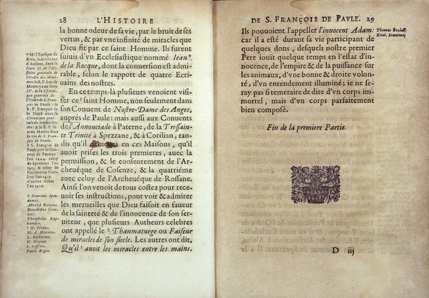 Le Portrait en petit de s. Francois de Paule, instituteur et fondateur de l'Ordre des minimes: ou l'histoire abregee de sa vie, de sa mort, & de ses miracles. ... Par F. Hilarion de Coste religieux de l'Ordre