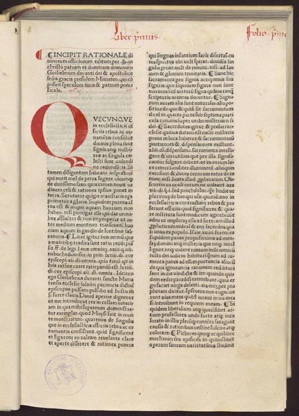 Incipit rationale diuinorum officiorum editum per ... Guilielmum duranti dei & apostolice fedis gracia presulem Mimaten. qui composuit speculum iuris & patrum pontificale