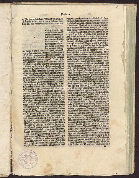 Incipit prefatio beati Johannis heremite qui Cassianus dicitur in duodecim libros de institutis cenobiorum et de octo principalium viciorum remediis