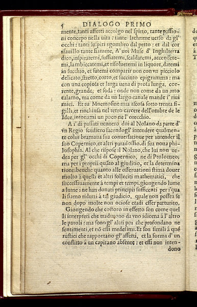 La cena de le ceneri. Descritta in cinque dialogi, per quattro interlocutori, con tre considerationi, circa doi suggettj. All'unico refugio de le Muse ... Michel di Castelnuovo ... L'vniuersale intentione è dechiarata nel proemio