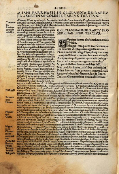 Claudianus De raptu Proserpinæ: omni cura ac diligentia nuper impressus: in quo multa: quæ in aliis hactenus deerant: ad studiosorum utilitatem: addita sunt: opus me Hercle aureum: ac omnibus expetendum