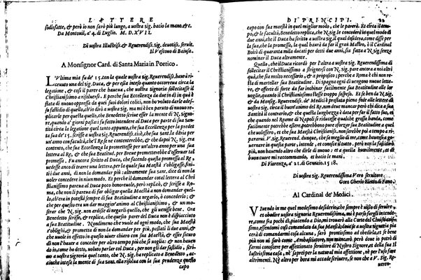 [Delle lettere di principi, le quali o si scriuono da principi, o a principi, o ragionano di principi. Libro primo [-terzo]. Di nuouo ricorrette, et secondo l'ordine de' tempi accomodate] 1