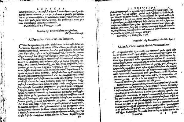 [Delle lettere di principi, le quali o si scriuono da principi, o a principi, o ragionano di principi. Libro primo [-terzo]. Di nuouo ricorrette, et secondo l'ordine de' tempi accomodate] 1