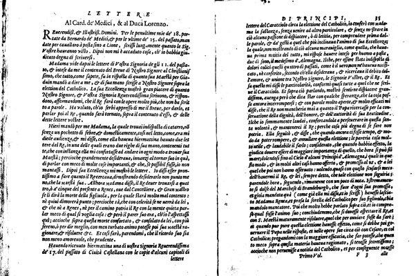 [Delle lettere di principi, le quali o si scriuono da principi, o a principi, o ragionano di principi. Libro primo [-terzo]. Di nuouo ricorrette, et secondo l'ordine de' tempi accomodate] 1