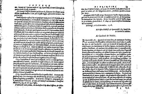 [Delle lettere di principi, le quali o si scriuono da principi, o a principi, o ragionano di principi. Libro primo [-terzo]. Di nuouo ricorrette, et secondo l'ordine de' tempi accomodate] 1